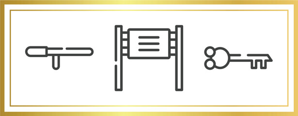 business pack outline icons set. linear icons sheet included baton stick, road banner, old key in diagonal vector.