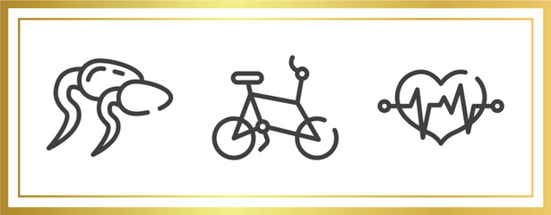 medicine and health outline icons set. linear icons sheet included sperms, bicycle healthy transport, lifeline in a heart vector.