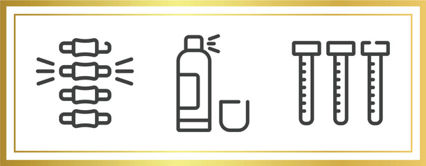 medical services outline icons set. linear icons sheet included chiropractic, null, sample tube vector.