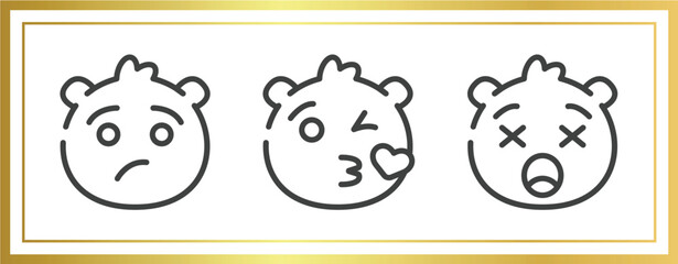 emoji outline icons set. linear icons sheet included annoyed emoji, love emoji, frowning with open mouth vector.
