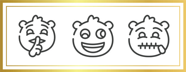 emoji outline icons set. linear icons sheet included quiet emoji, weird emoji, secret vector.