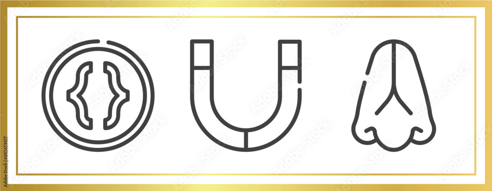 Poster nerd outline icons set. linear icons sheet included parentheses, magnets, body part vector.