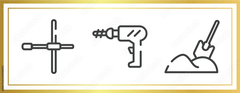 Aufkleber building outline icons set. linear icons sheet included wheelbrace, perforator, digging vector.