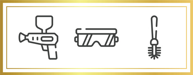 housekeeping outline icons set. linear icons sheet included spray gun, protection glasses, toilet brush vector.