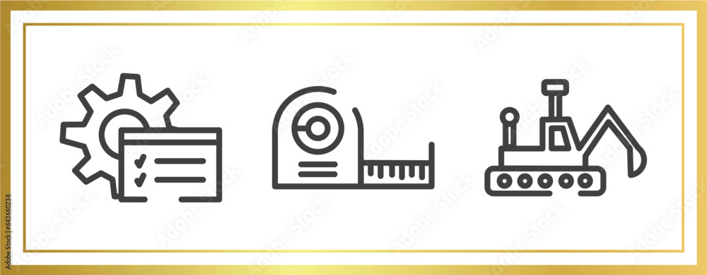 Poster construction outline icons set. linear icons sheet included tools window, measuring tape, constructi