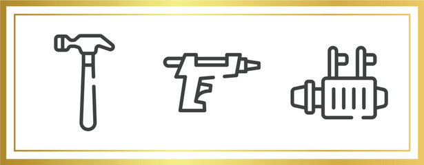 car parts outline icons set. linear icons sheet included hammering, glue gun, starter vector.