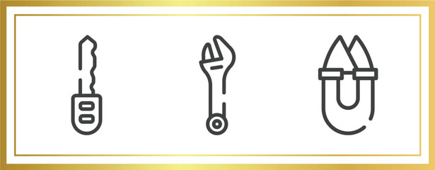 fashion design outline icons set. linear icons sheet included car key, spanner, handheld vector.