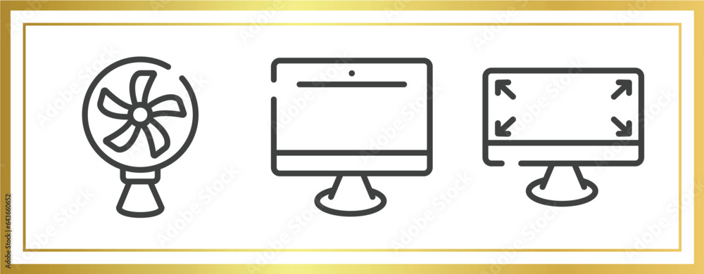 Poster responsive web outline icons set. linear icons sheet included cooling fan, pc equipment, expand corn