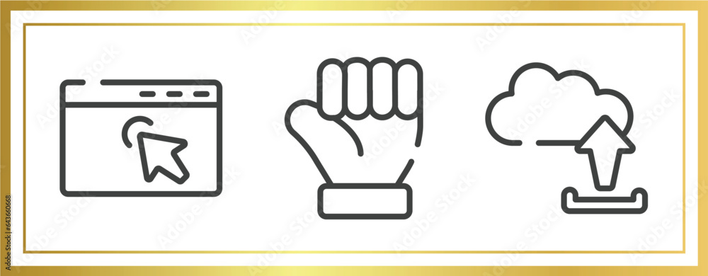 Poster collection. outline outline icons set. linear icons sheet included window with arrows, clenched fist