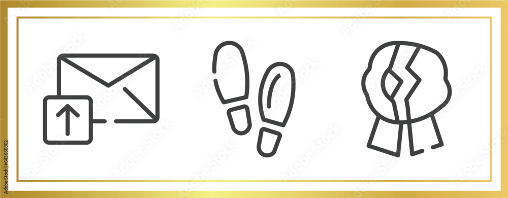 Poster computer and media outline icons set. linear icons sheet included email upload, footsteps, wax seal 