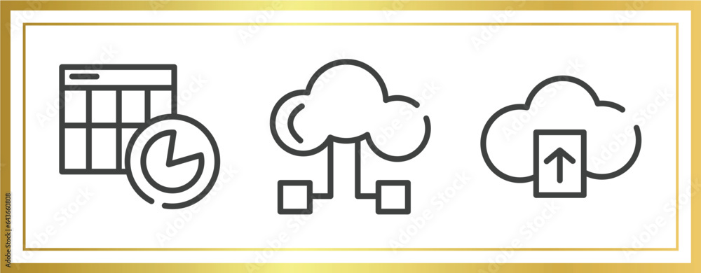 Poster cloud computing outline icons set. linear icons sheet included spreadsheet chart, hosting download, 