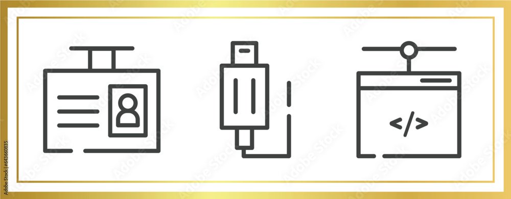 Aufkleber computer icons outline icons set. linear icons sheet included id badge, usb plug, network administra