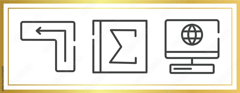 Poster computer workers outline icons set. linear icons sheet included keyboard key enter, spreadsheet with