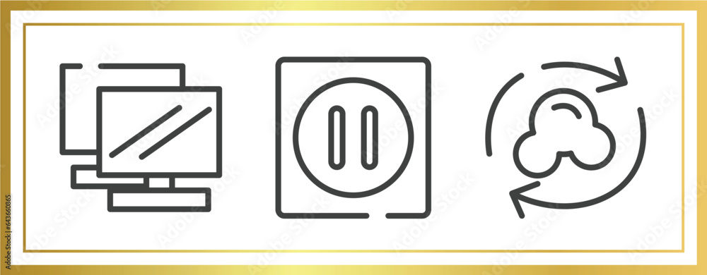 Poster cloud computing outline icons set. linear icons sheet included notebook double tool image, pause, sy