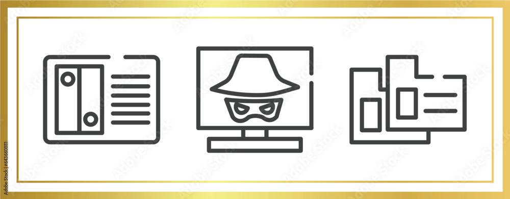 Poster computer outline icons set. linear icons sheet included nas, hacking, case data vector.