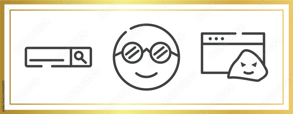Aufkleber cyber crimes outline icons set. linear icons sheet included search bar, nerd, rootkit vector.
