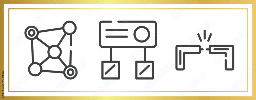Poster computer outline icons set. linear icons sheet included network connection, hub, cable break vector.