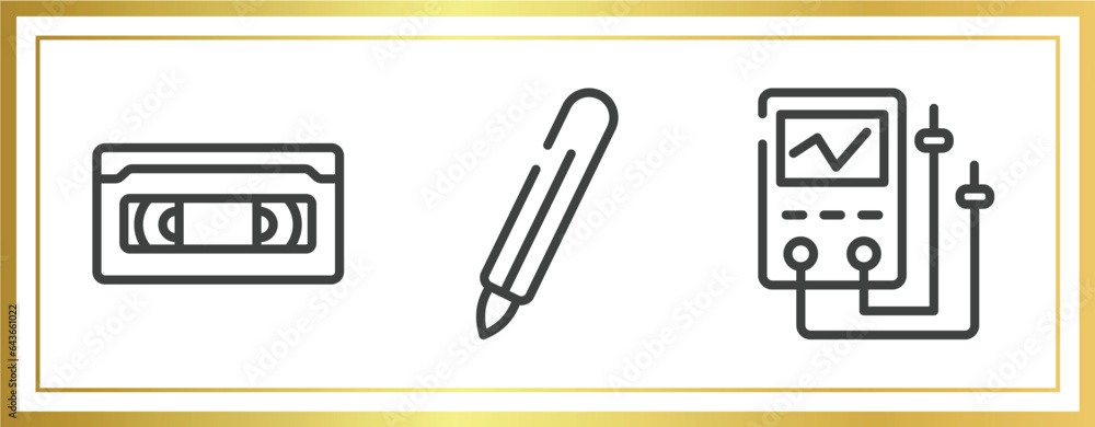 Poster network architecture outline icons set. linear icons sheet included vhs, digital pen, diagtic tool v