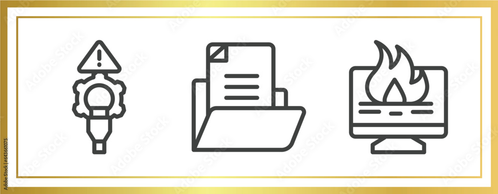 Poster data organization outline icons set. linear icons sheet included connectivity, document file, data l