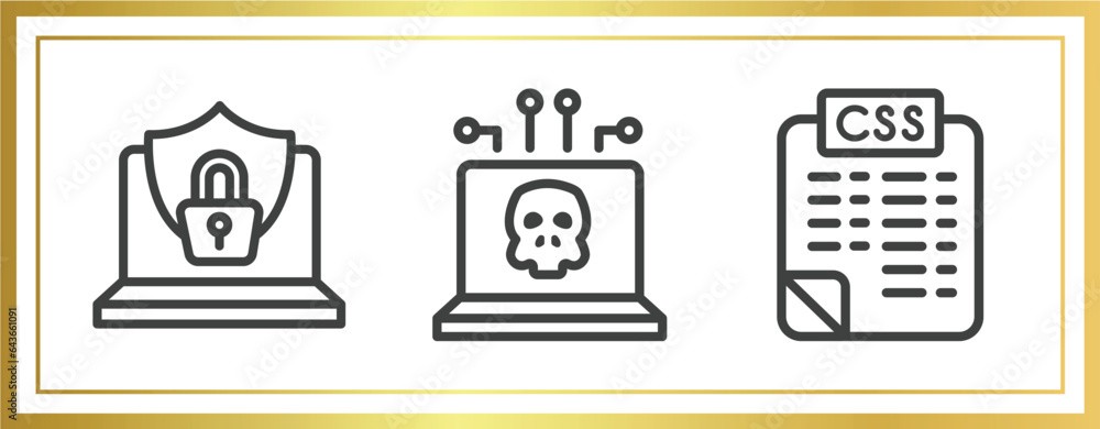 Poster web development outline icons set. linear icons sheet included internet security, dangerous, style s