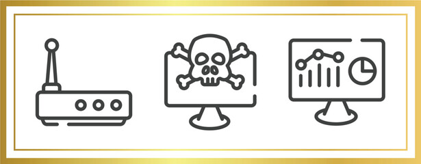 seo outline icons set. linear icons sheet included wireless router, crime, web analytics vector.