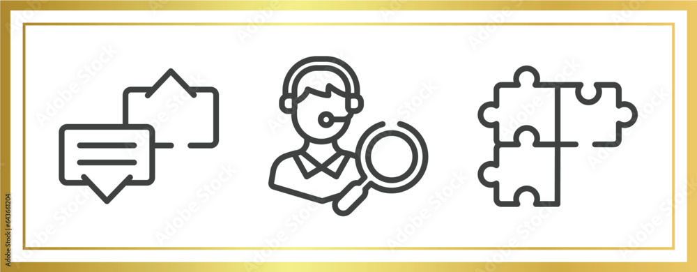 Poster support outline icons set. linear icons sheet included discuss issue, looking for a solution, solvin