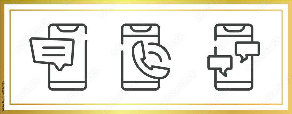 Poster collection. outline outline icons set. linear icons sheet included cellphone ., phone calling, messa