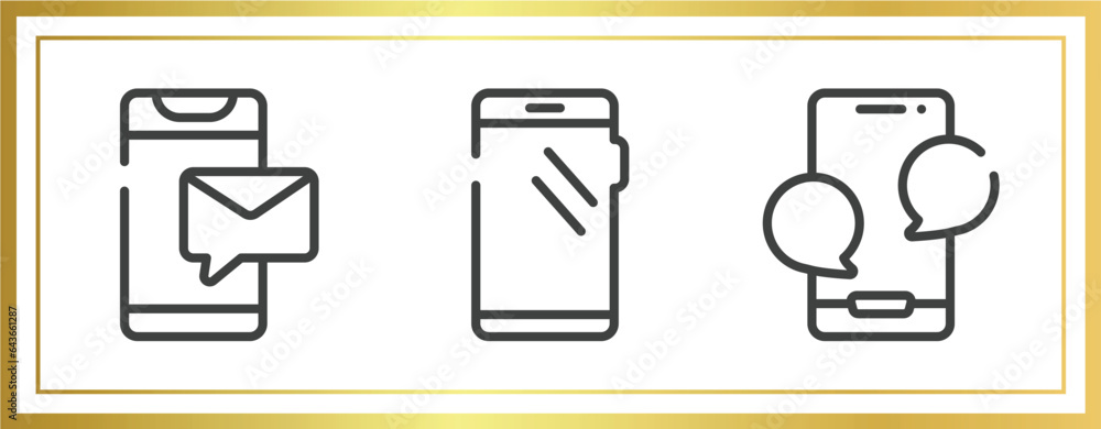 Aufkleber communication and media outline icons set. linear icons sheet included message on phone, smartphone 