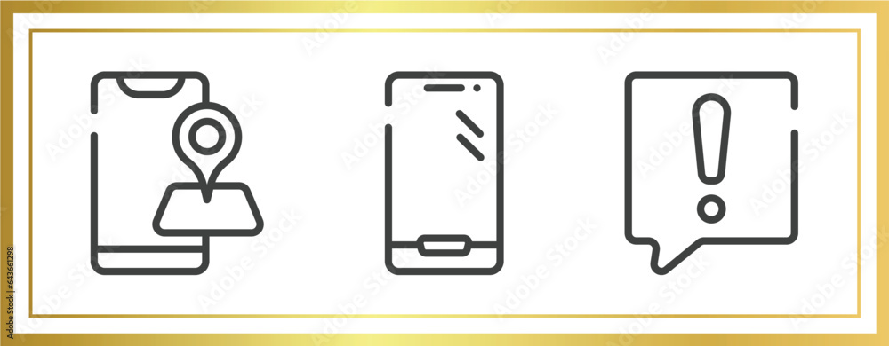 Poster talking outline icons set. linear icons sheet included map on phone, modern smartphone, warning spee