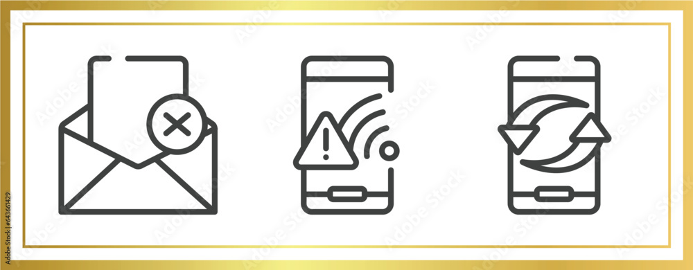 Poster mobile phones outline icons set. linear icons sheet included failed message, wifi connection warning
