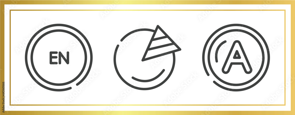 Aufkleber email outline icons set. linear icons sheet included english language, pie graph, letter a vector.