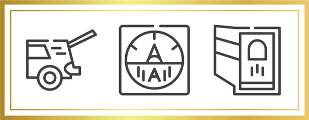 car parts outline icons set. linear icons sheet included car taiate, car ammeter, reversing light vector.