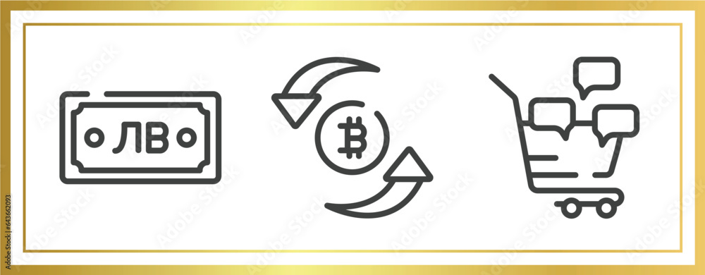 Poster finance outline icons set. linear icons sheet included security payment, graph line, checkbook vecto