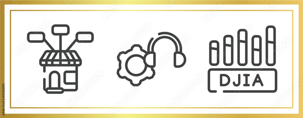 Aufkleber seo and business outline icons set. linear icons sheet included product range, technical support, nu