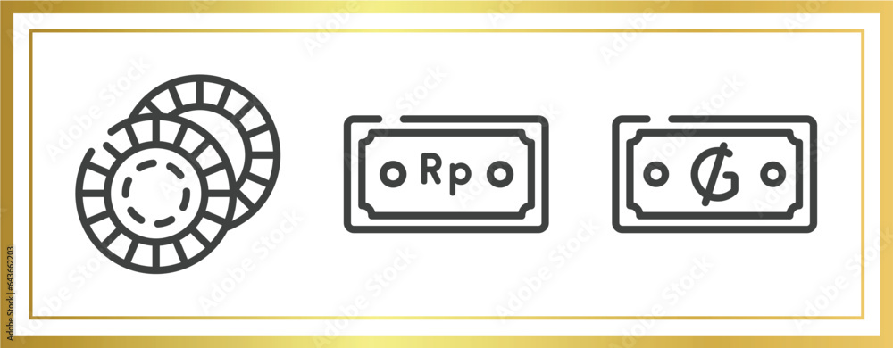 Poster banking and finance outline icons set. linear icons sheet included problem solving, summit, safety b