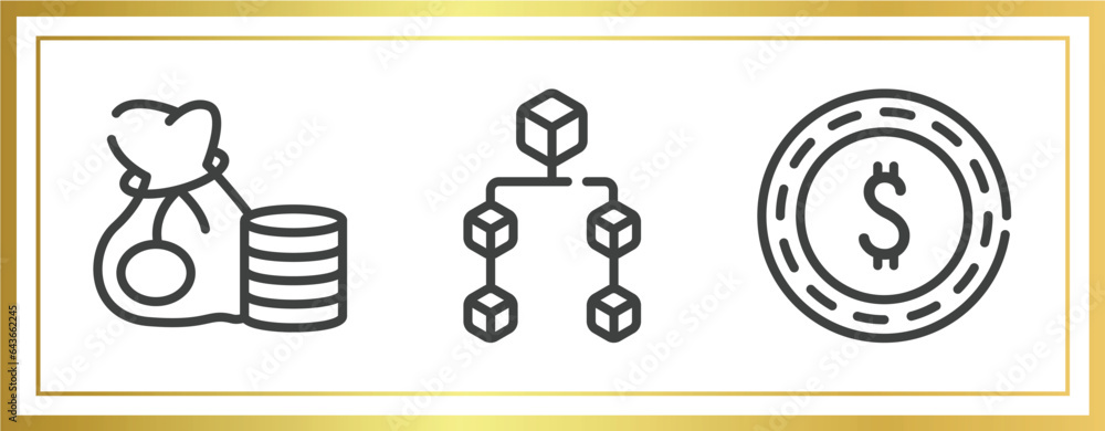 Poster cryptocurrency outline icons set. linear icons sheet included instructions, officer, encryption vect