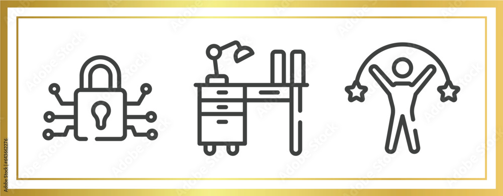 Poster business outline icons set. linear icons sheet included personal security, hierarchical structure, p