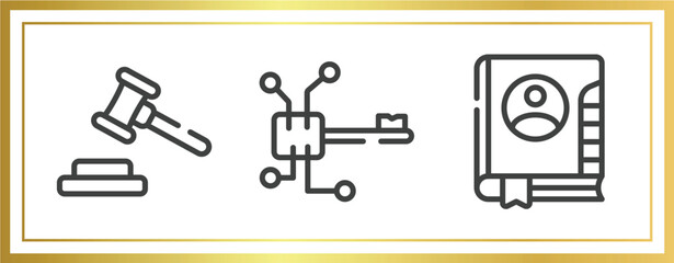business management outline icons set. linear icons sheet included bid, digital key, address book vector.