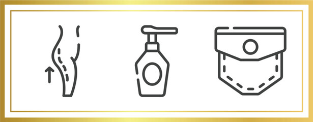 miscellaneous outline icons set. linear icons sheet included lifting, spray bottle, pocket vector.
