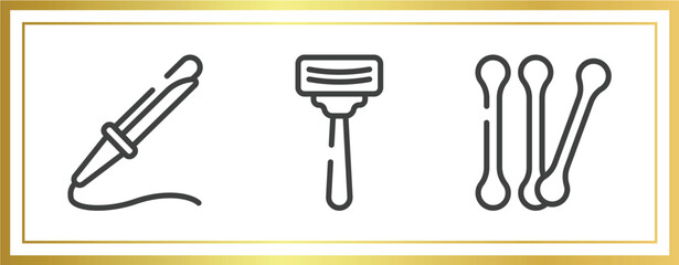 make up outline icons set. linear icons sheet included curling, shaving, cotton buds vector.