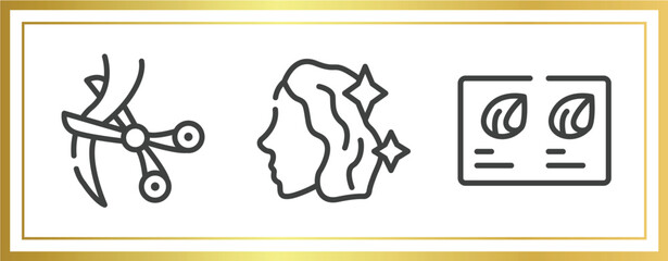 hairdressing and barber outline icons set. linear icons sheet included scissors cutting hair, hair treatment, hair color sample vector.