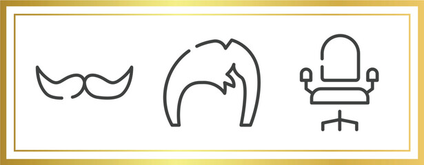 hairdressing and barbershop outline icons set. linear icons sheet included facial hair, man hair, salon chair vector.