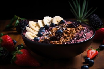 Tropical acai: Colorful bowl with fresh fruit and tempting syrup., generative IA