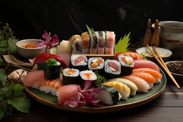 Bountiful plate of colorful and appetizing sushi. ??, generative IA