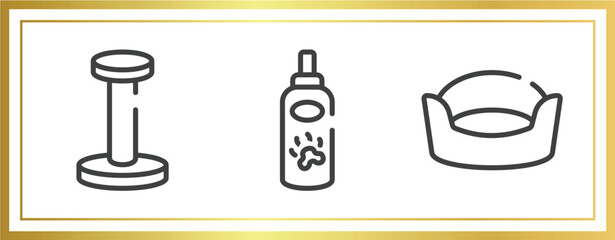 pet shop outline icons set. linear icons sheet included scratching platform, pet lotion, cat bed vector.