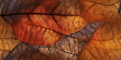 Fototapeta premium Seamless Macro Beige red orange brown multicolor leaf patterned background design space. Colorful pattern of fall maple tree leaves background close up