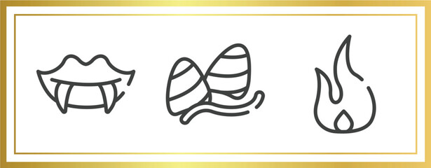 poi nature outline icons set. linear icons sheet included fangs, gummy, fire flame vector.