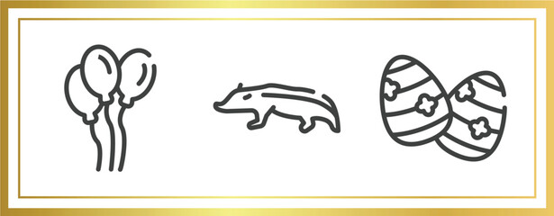 spring outline icons set. linear icons sheet included balloons, badger, easter egg vector.