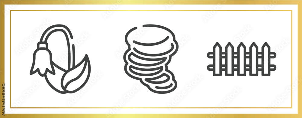 Poster zoo outline icons set. linear icons sheet included harebell, tornado, fence vector.