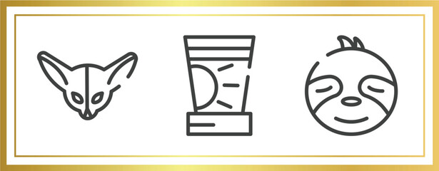 zoo outline icons set. linear icons sheet included fennec, sun cream, sloth vector. © VectorStockDesign